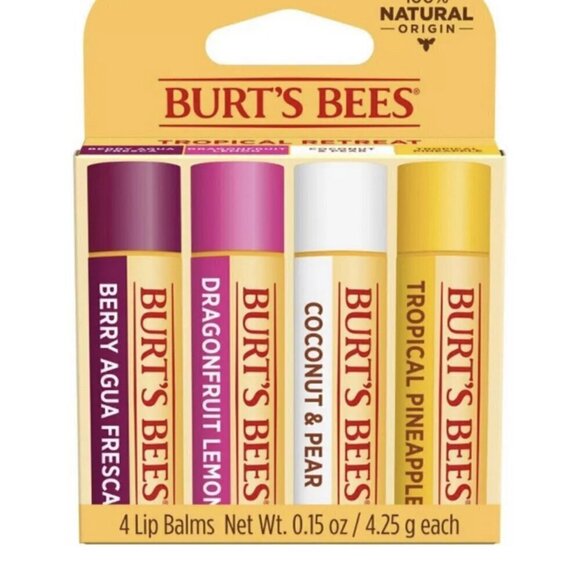 Burt's Bees 100% Natural Moisturizing Lip Balm TROPICAL Fruit Pineapple Berry - Picture 1 of 1